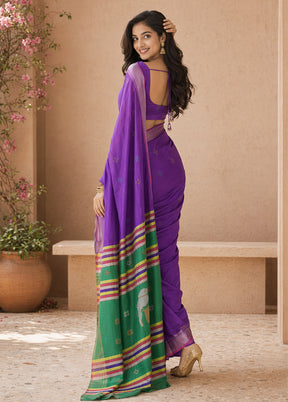 Multicolor kalakshetra Silk Saree With Blouse Piece
