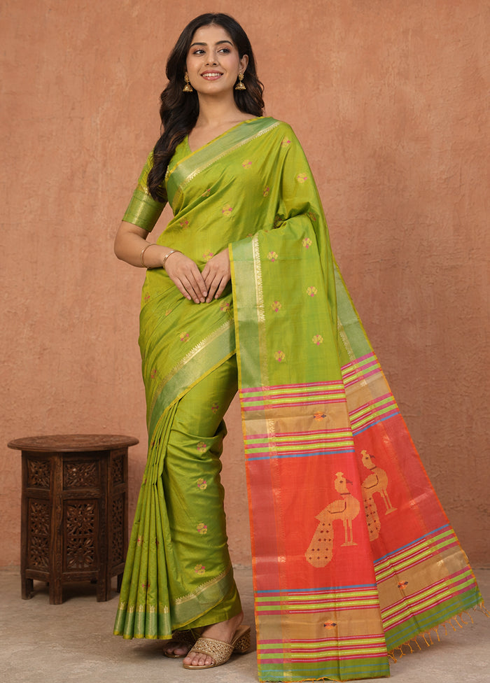 Multicolor kalakshetra Silk Saree With Blouse Piece