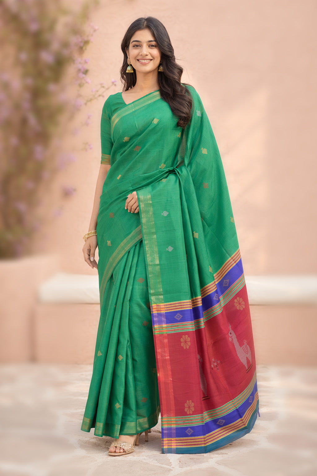 Multicolor kalakshetra Silk Saree With Blouse Piece