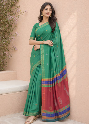 Multicolor kalakshetra Silk Saree With Blouse Piece