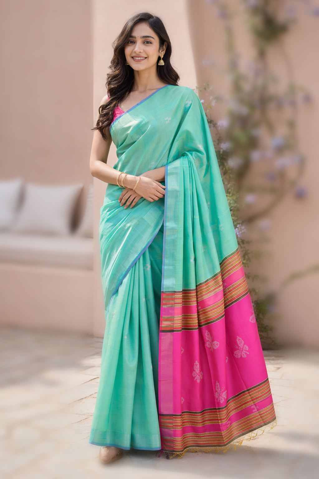 Multicolor kalakshetra Silk Saree With Blouse Piece