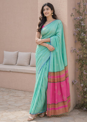 Multicolor kalakshetra Silk Saree With Blouse Piece