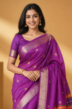 Multicolor kalakshetra Silk Saree With Blouse Piece