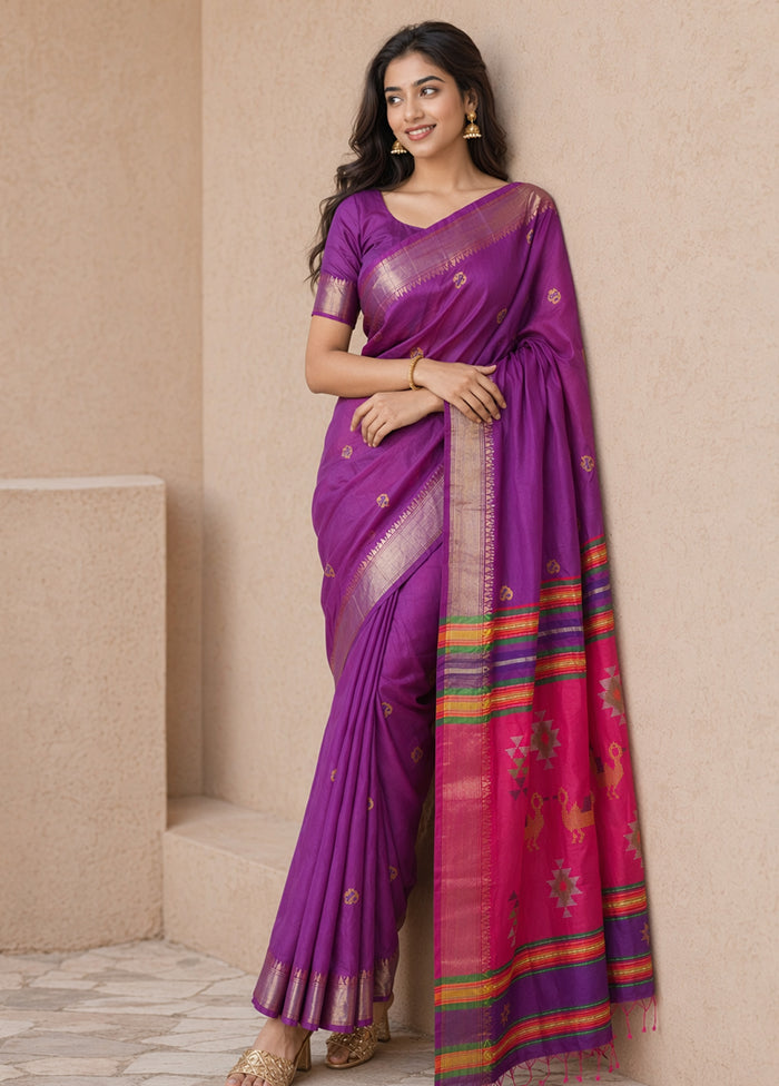 Multicolor kalakshetra Silk Saree With Blouse Piece
