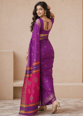 Multicolor kalakshetra Silk Saree With Blouse Piece
