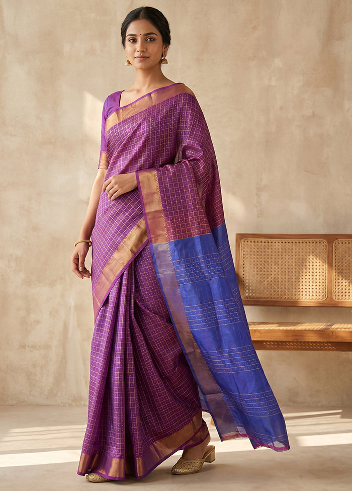 Purple kalakshetra Silk Saree With Blouse Piece