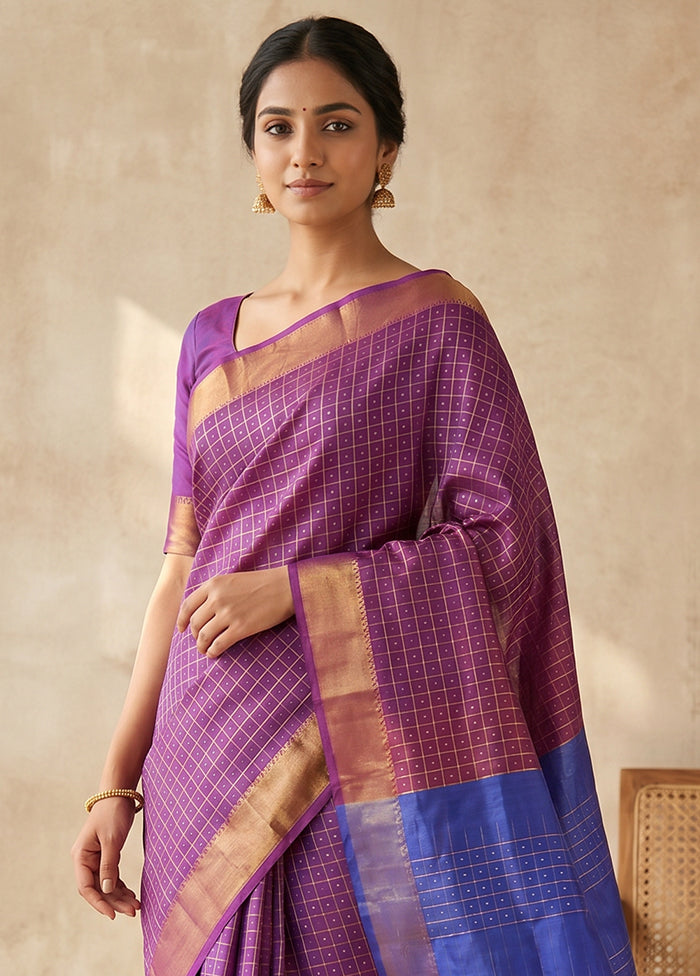 Purple kalakshetra Silk Saree With Blouse Piece