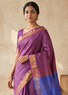 Purple kalakshetra Silk Saree With Blouse Piece
