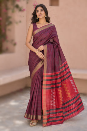 Multicolor kalakshetra Silk Saree With Blouse Piece