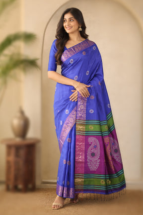 Multicolor kalakshetra Silk Saree With Blouse Piece