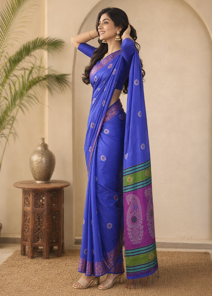 Multicolor kalakshetra Silk Saree With Blouse Piece