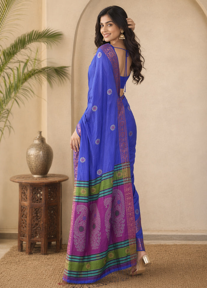 Multicolor kalakshetra Silk Saree With Blouse Piece
