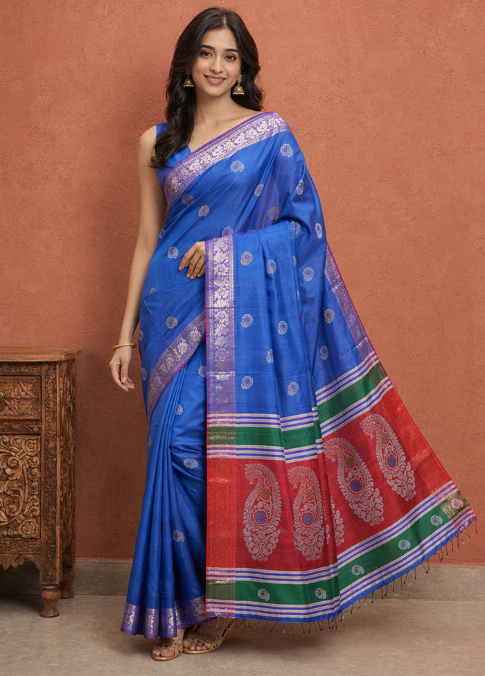 Multicolor kalakshetra Silk Saree With Blouse Piece