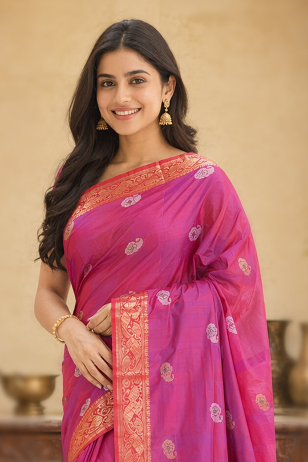 Multicolor kalakshetra Silk Saree With Blouse Piece