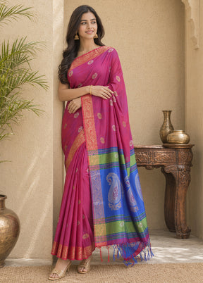 Multicolor kalakshetra Silk Saree With Blouse Piece