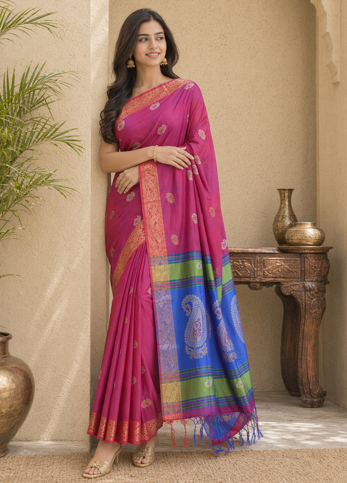 Multicolor kalakshetra Silk Saree With Blouse Piece