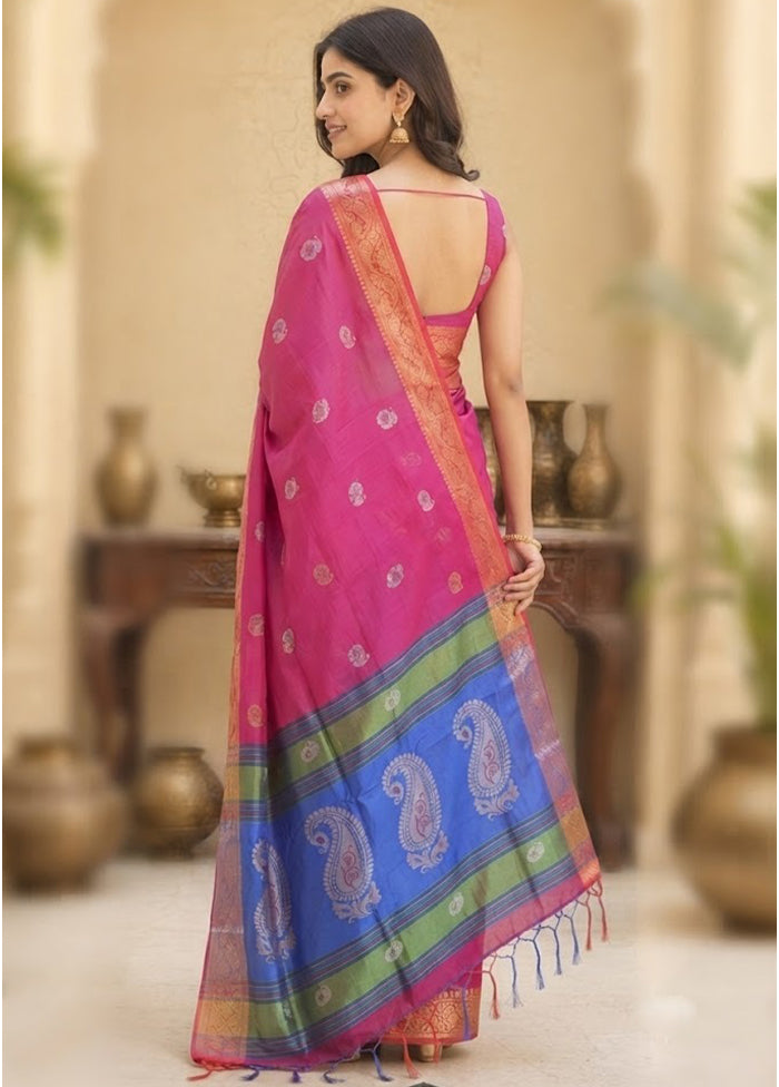 Multicolor kalakshetra Silk Saree With Blouse Piece