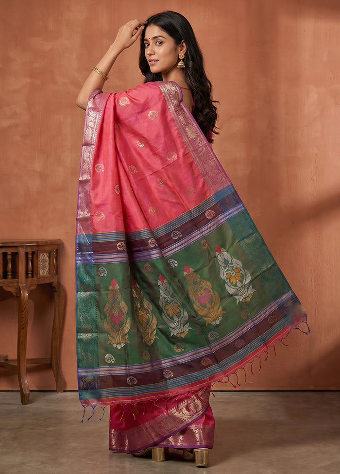 Multicolor kalakshetra Pure Silk Saree With Blouse Piece
