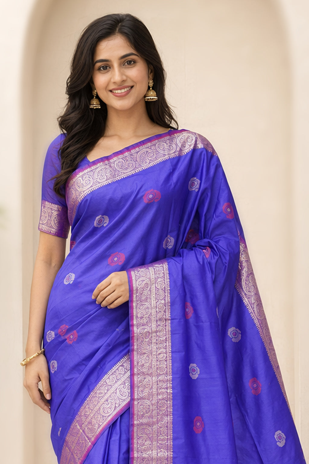 Multicolor kalakshetra Silk Saree With Blouse Piece