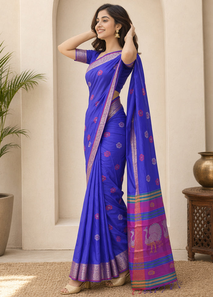Multicolor kalakshetra Silk Saree With Blouse Piece