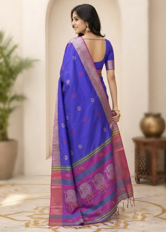 Multicolor kalakshetra Silk Saree With Blouse Piece