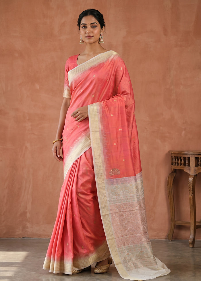 Pink Handloom Bomkai Pure Silk Saree With Blouse Piece
