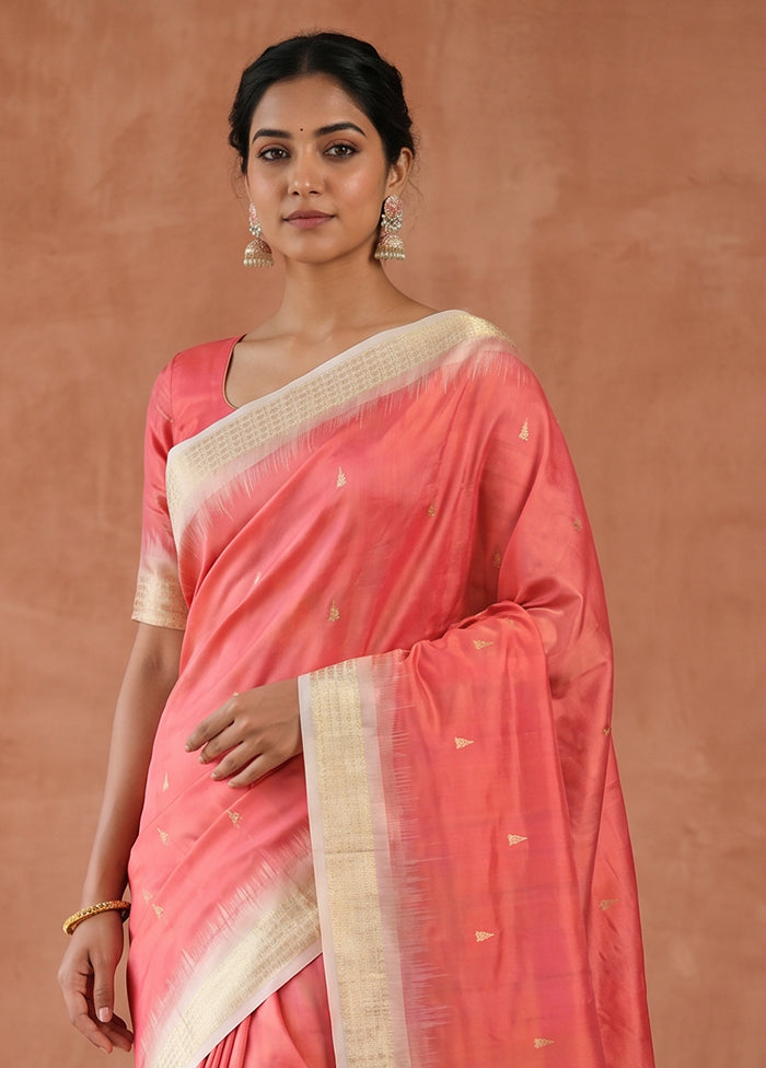 Pink Handloom Bomkai Pure Silk Saree With Blouse Piece