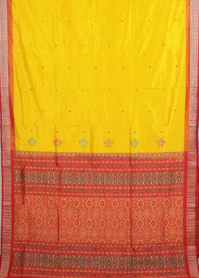 Yellow Handloom Bomkai Pure Silk Saree With Blouse Piece
