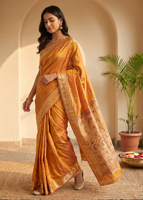Rust Handloom Baluchari Pure Silk Saree With Blouse Piece