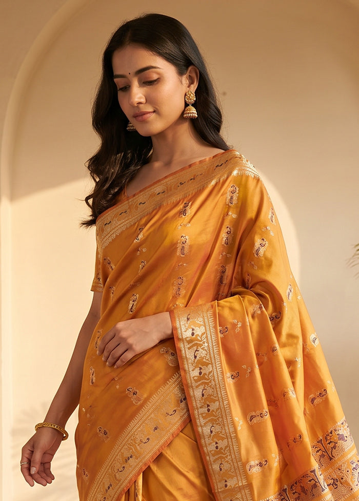 Rust Handloom Baluchari Pure Silk Saree With Blouse Piece