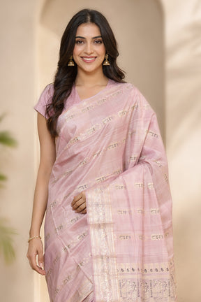 Purple Handloom Baluchari Pure Silk Saree With Blouse Piece