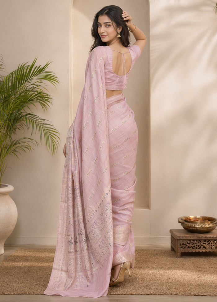 Purple Handloom Baluchari Pure Silk Saree With Blouse Piece