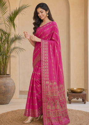 Pink Handloom Baluchari Pure Silk Saree With Blouse Piece