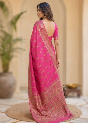 Pink Handloom Baluchari Pure Silk Saree With Blouse Piece
