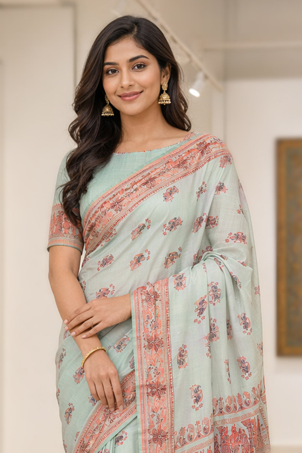 Green Handloom Baluchari Pure Silk Saree With Blouse Piece