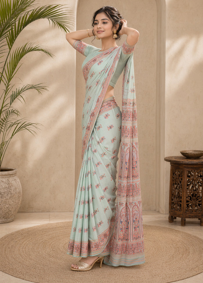 Green Handloom Baluchari Pure Silk Saree With Blouse Piece