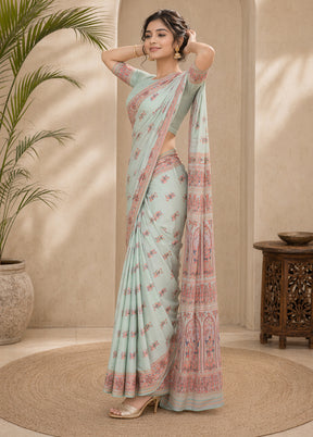 Green Handloom Baluchari Pure Silk Saree With Blouse Piece