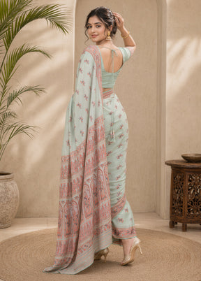 Green Handloom Baluchari Pure Silk Saree With Blouse Piece