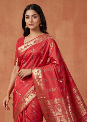 Pink Handloom Baluchari Pure Silk Saree With Blouse Piece
