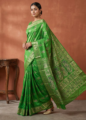 Green Handloom Baluchari Pure Silk Saree With Blouse Piece