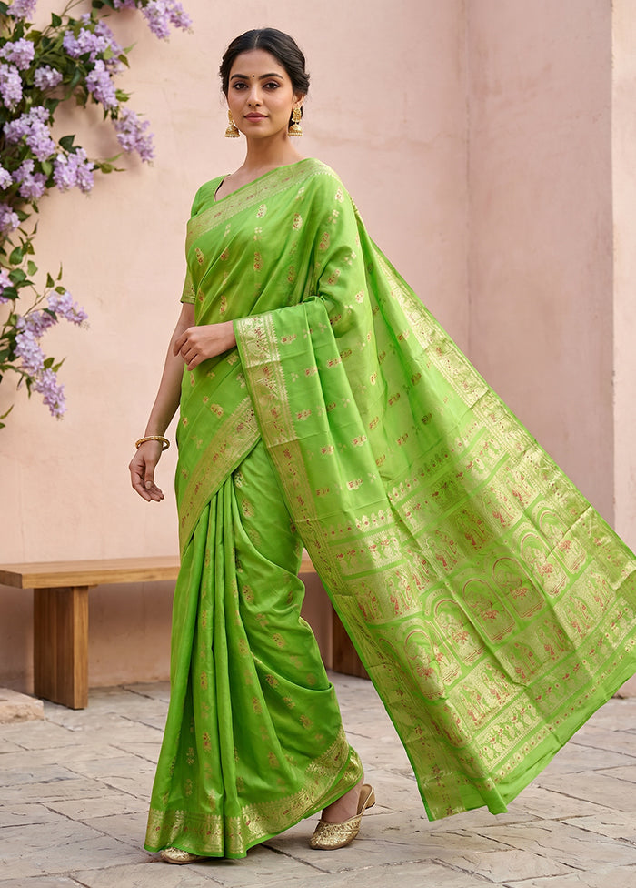 Green Handloom Baluchari Pure Silk Saree With Blouse Piece