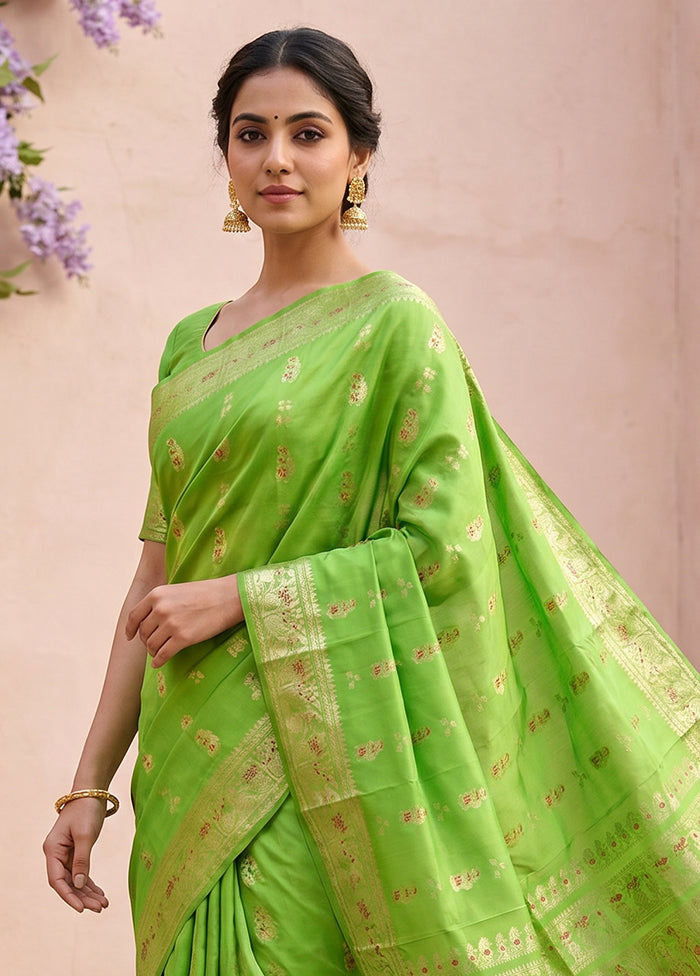 Green Handloom Baluchari Pure Silk Saree With Blouse Piece