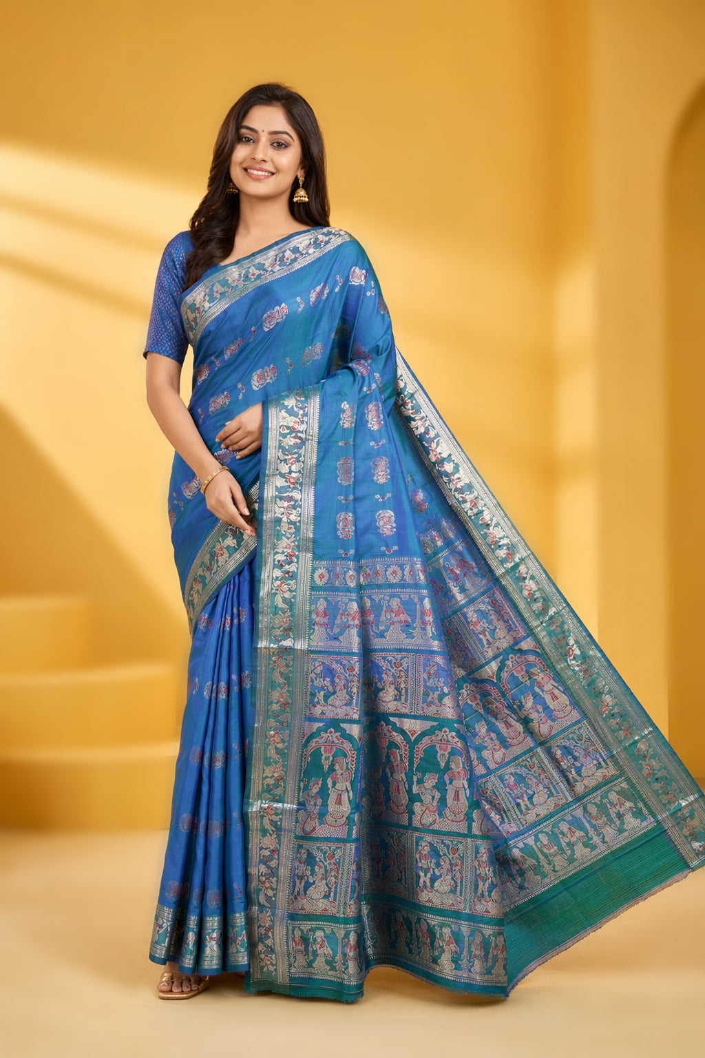 Green Handloom Baluchari Pure Silk Saree With Blouse Piece