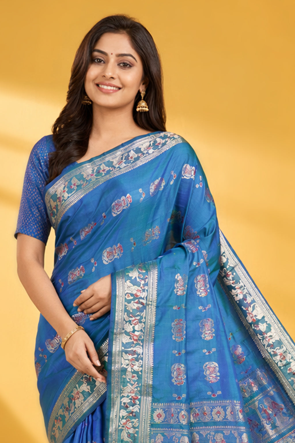 Green Handloom Baluchari Pure Silk Saree With Blouse Piece