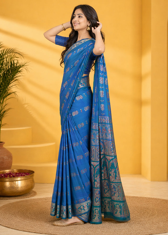 Green Handloom Baluchari Pure Silk Saree With Blouse Piece