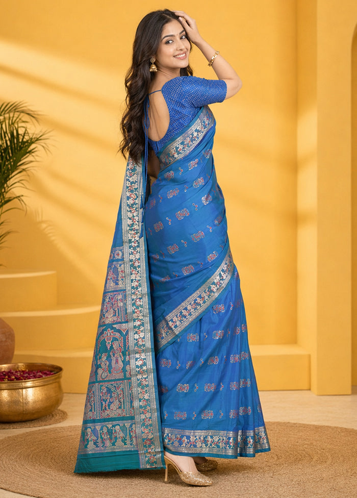 Green Handloom Baluchari Pure Silk Saree With Blouse Piece