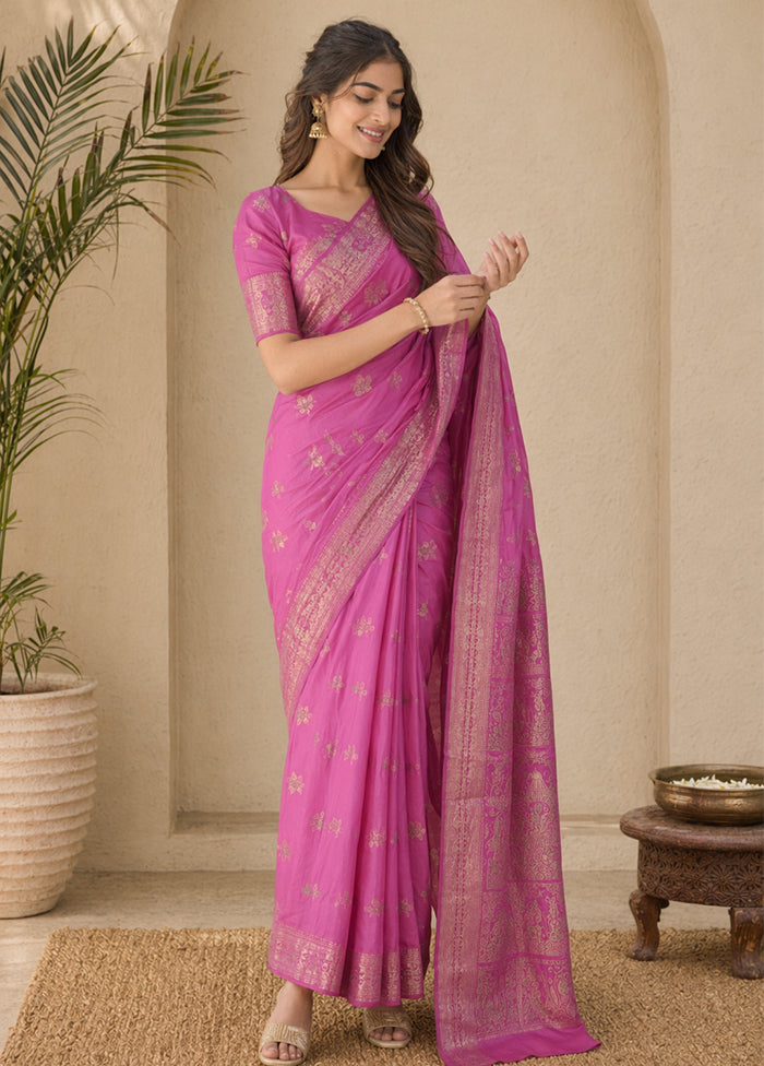 Pink Handloom Baluchari Pure Silk Saree With Blouse Piece