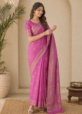 Pink Handloom Baluchari Pure Silk Saree With Blouse Piece