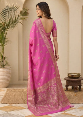 Pink Handloom Baluchari Pure Silk Saree With Blouse Piece