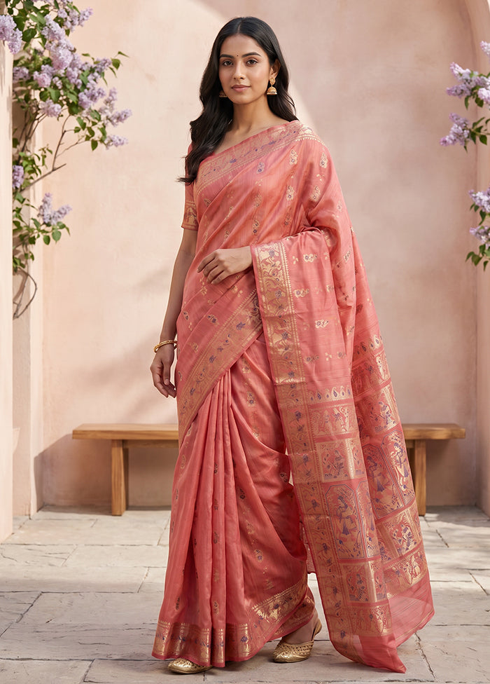 Pink Handloom Baluchari Pure Silk Saree With Blouse Piece